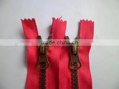 5# plastic resin zipper close end zipper antic brass teeth zipper with auto lock slider zipper porcket zipper