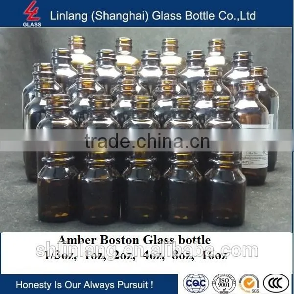Amber glass bottle boston round 1oz