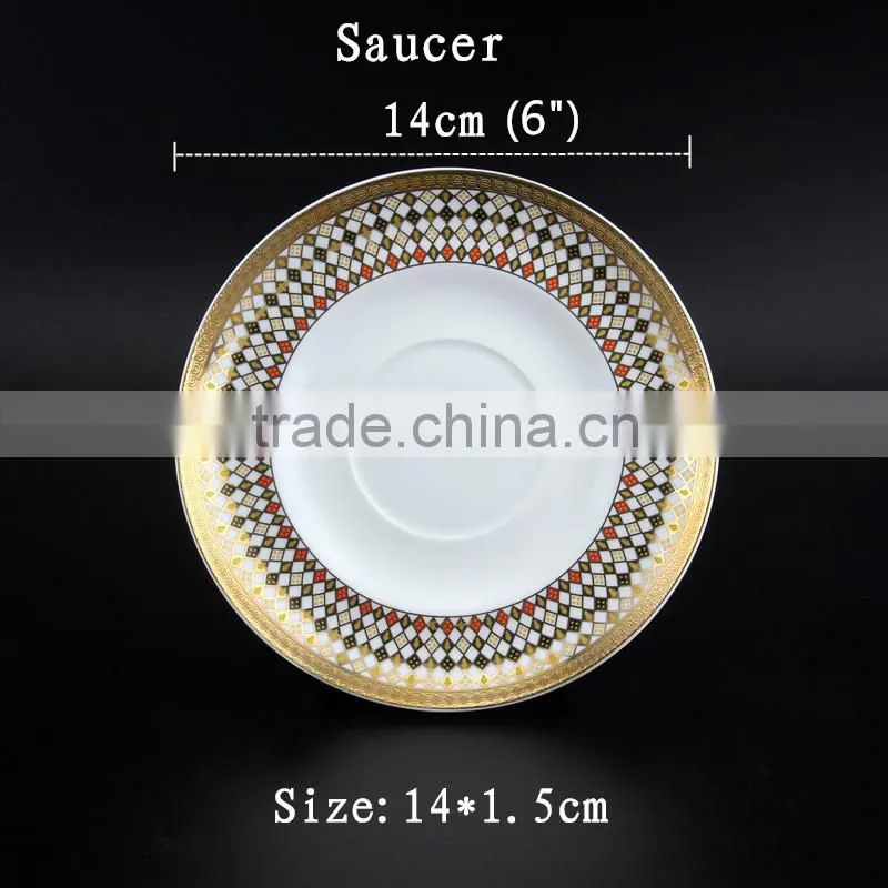 150ml bone china round shape coffee cup golden decal ceramic tea cup and saucer stands