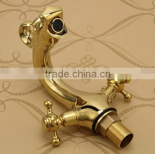 Luxury graceful dragon brass faucet bathroom dual handle gold basin faucet