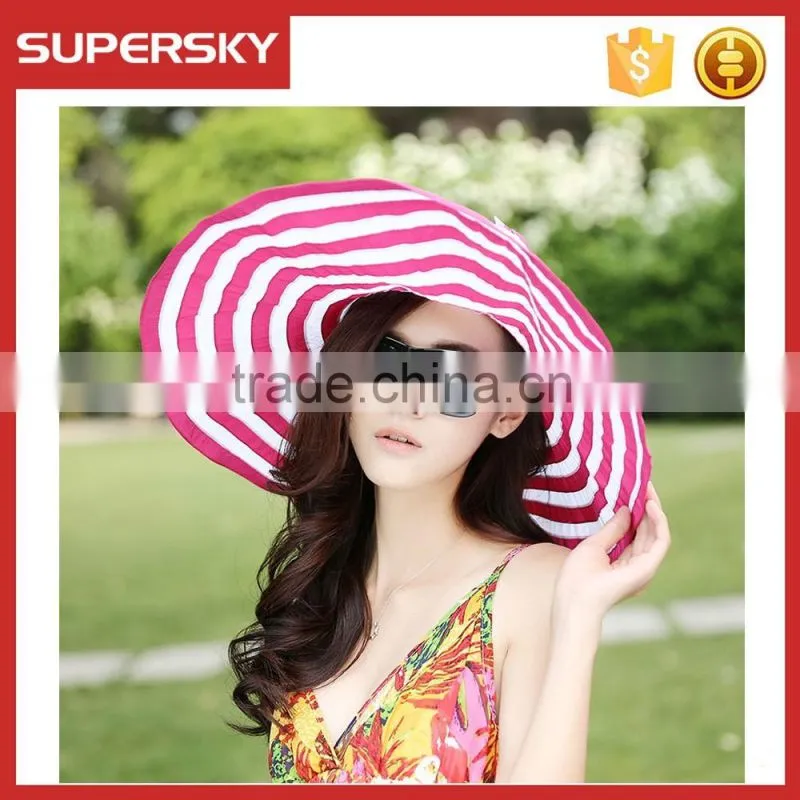 K-113 Stripe Wide Large Brim Sun Hat Summer Beach Women Ladies Floppy Bohemia Straw Hat