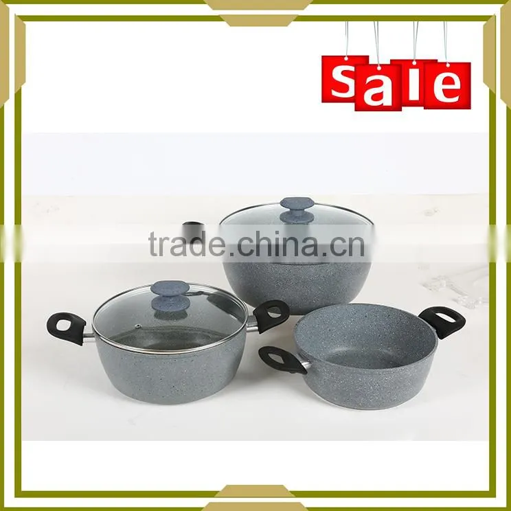 3PC soft touch handle grey marble coating casserole sets