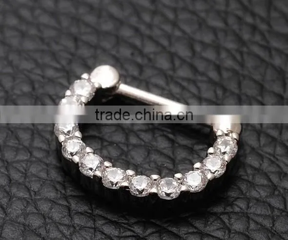 Septum Clicker Nose Rings CZ Gem Ear Piercing Cuff Diath Cartilage
