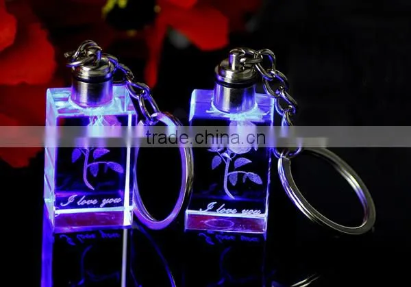 crystal 3d laser led key ring for wedding gift