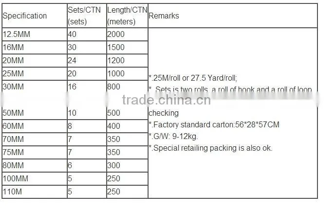 10mm-150mm wide hook and loop tape/nylon poly hook loop