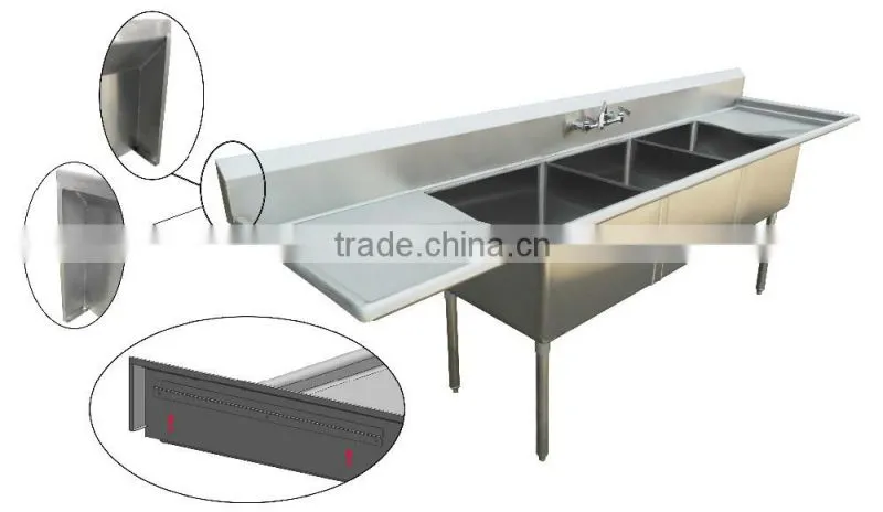 NSF and CSA approval two compartments stainless steel commercial kitchen sink