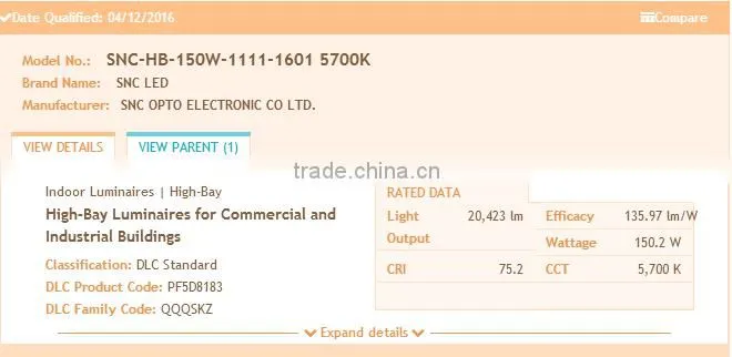 Cool White Color Temperature and ip65 rating dlc led high bay light 150w