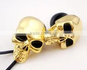 Fashional skull shape crystal earphones headsets metal earbuds