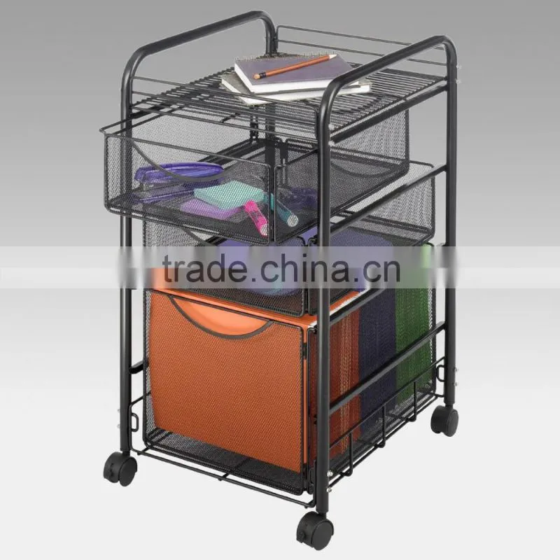 Icegreen Office Use Black Mesh Letter Size File Cart with 2 File Drawers