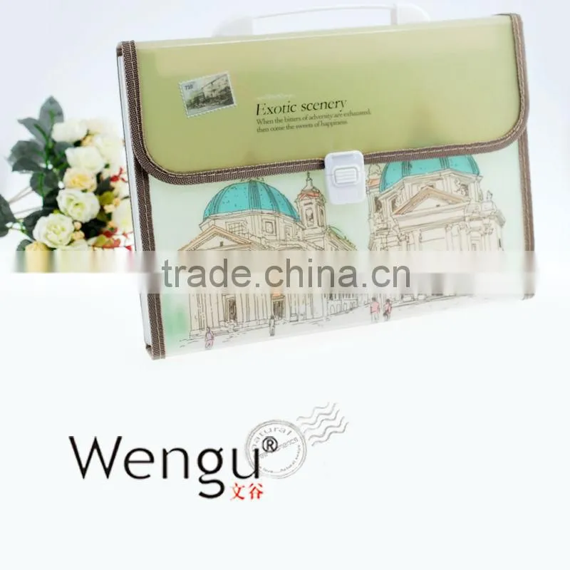 2014 new design fashional frosting expanding file bagwith plastic closure