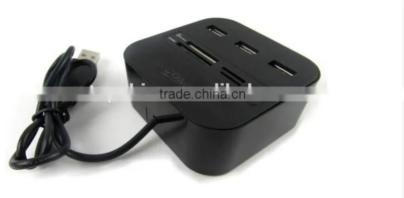2016 Inovative Products Top Quality Logo Printed 3 Port USB Hub Card Reader, USB2.0 HUB with Cable