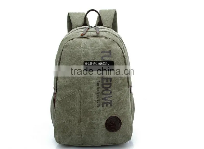 2016 manufactures China cotton bag Classic Canvas Backpack with leather