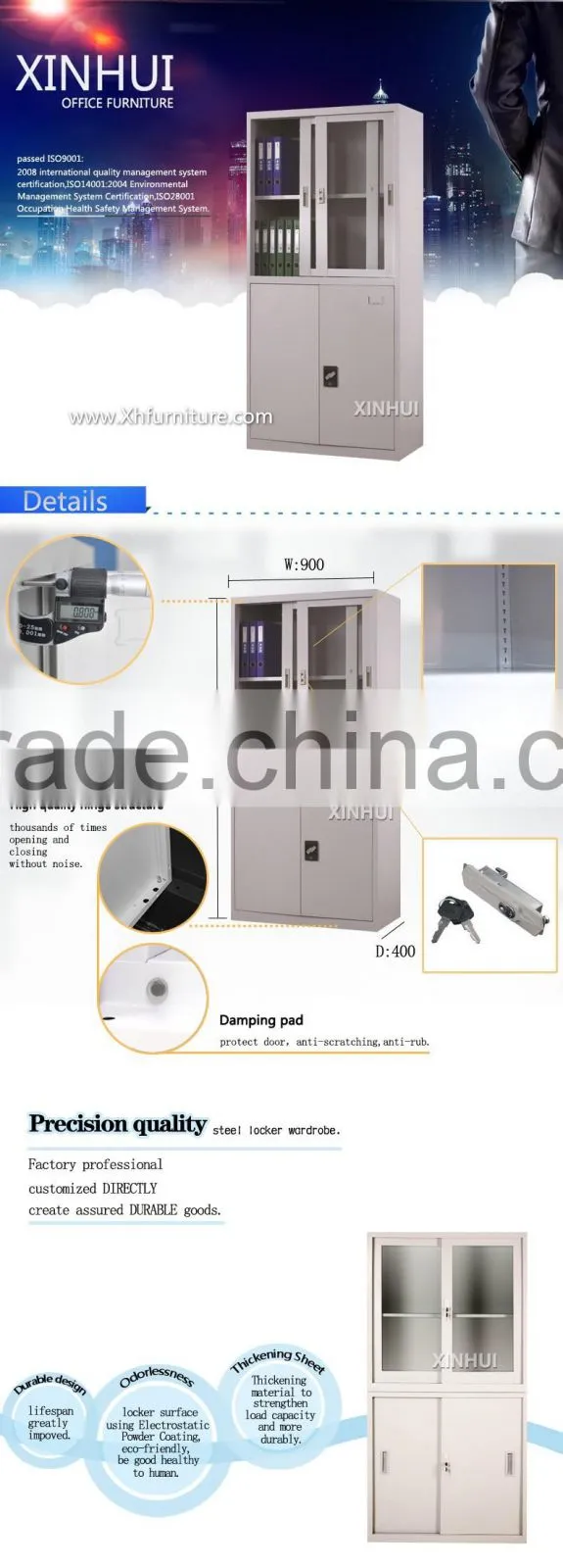 upper sliding glass door metal file cabinet/steel filing cabinet