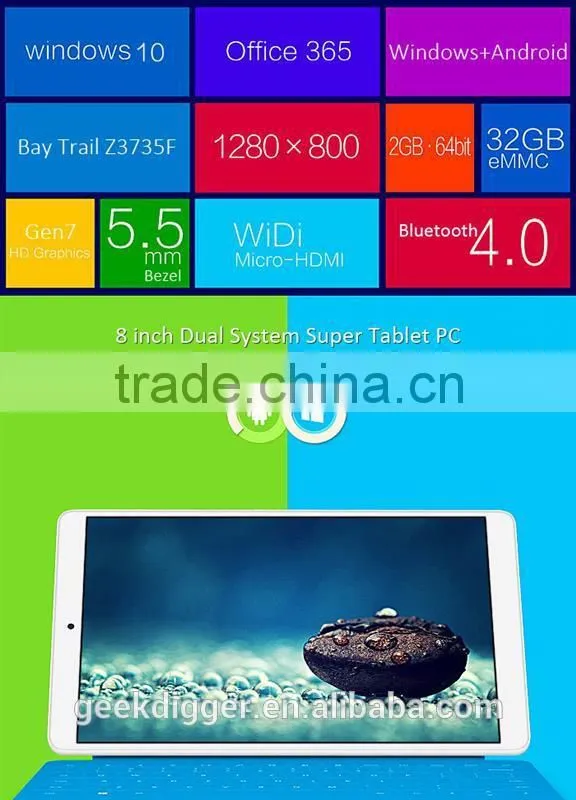 Teclast X80HD 8 inch Win 10 + Android 4.4 Tablet PC Intel Z3735F 1.33GHz 2G+3GB WiFi Bluetooth 4.0