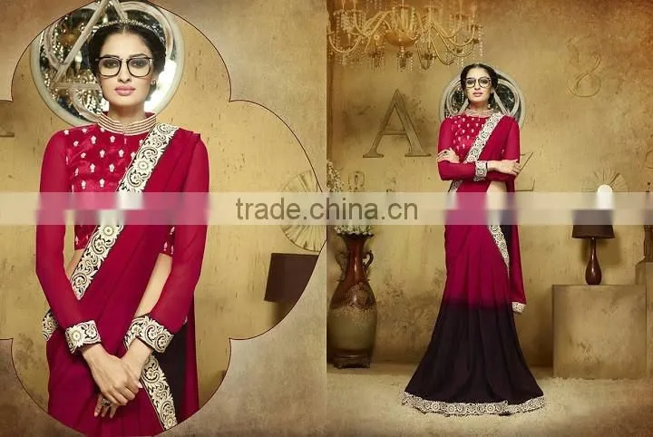 Viscose Red Resham Work Lehenga Saree