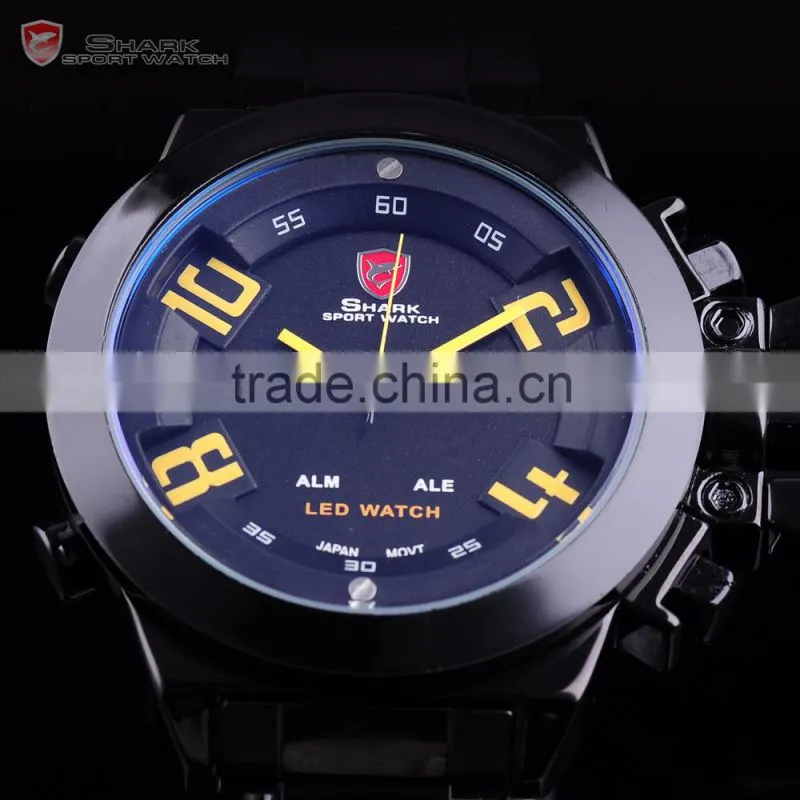 Shark Outdoor Analog Digital Steel Band Yellow Dial Mens Sports Quatrz Watch