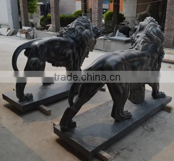 Hand Carved Black Marble Garden Lion Statues