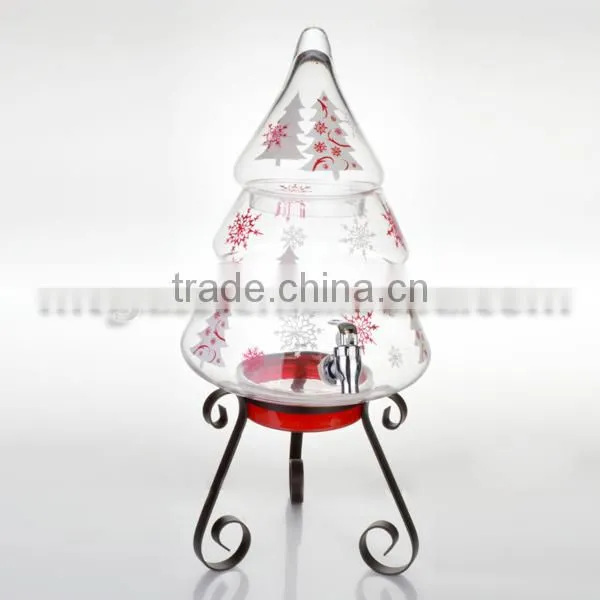 FDA, holiday theme artificial christmas tree shaped glass beverage dispenser