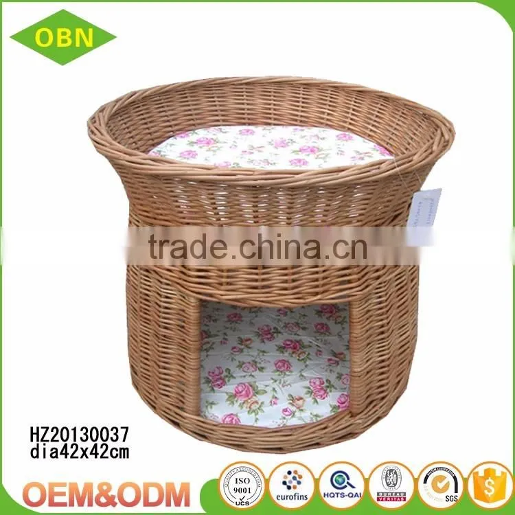 Custom comfortable nature large handmade 2 layer round willow wicker dog bed