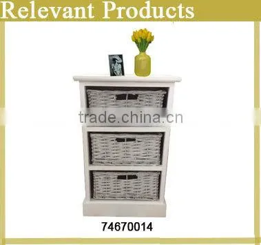 wooden bedroom kitchen wall hanging cabinet with wicker baskets