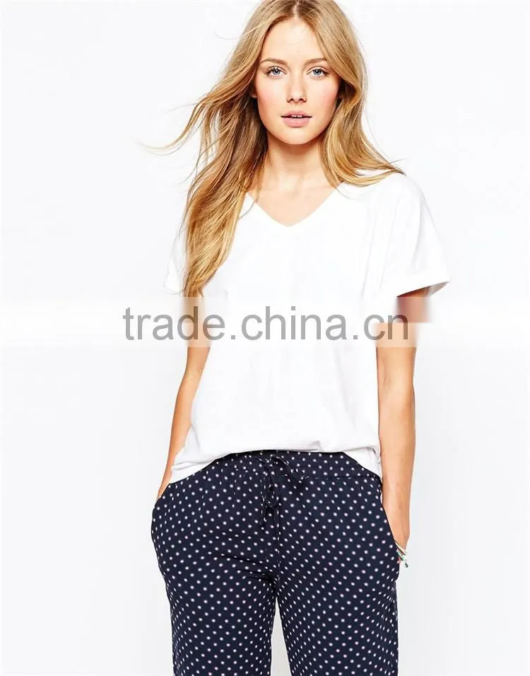Girls v neck short sleeve plain white t-shirts cotton polyester