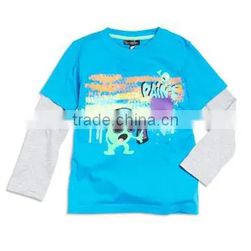 2015 sky blue 100% cotton long sleeve children's T-shirt