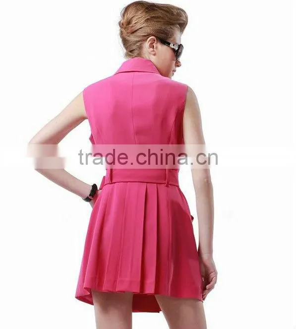 Plain Color Woman Sleeveless Dress with Belt