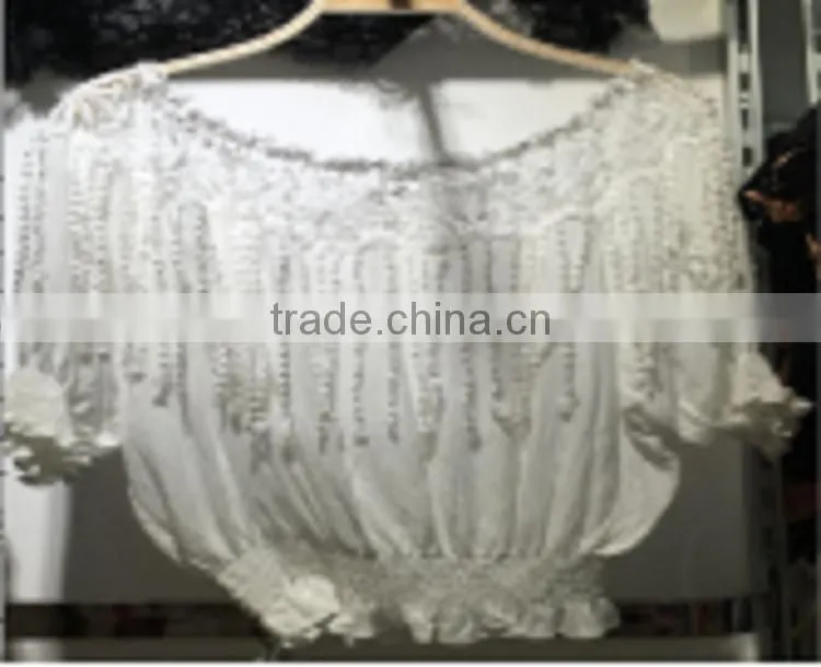 2017 In-Stock Items european style soft new fashion women chiffon blouse with lace hem sleeves