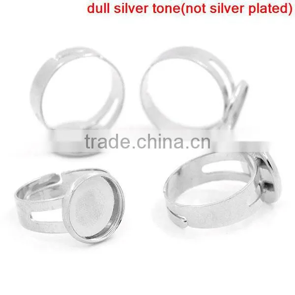 Copper Rings Adjustable Round Disc Silver Tone Cabochon Setting 17.9mm Ring Setting