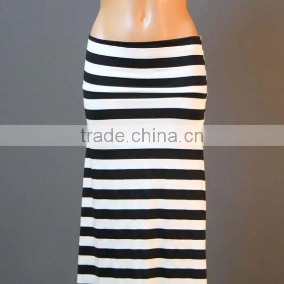 hot selling black and white stripe maxi skirt wholesale indian long skirts
