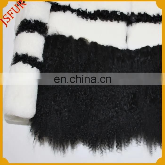 2015 newest striped winter coat natural fur round collar rabbit fur coat