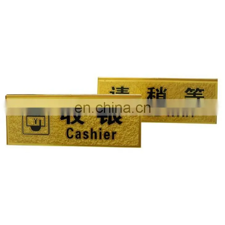 Top Quality Public Use Hard Plastic Type Custom Logo Square Shape Gold Acrylic Sign