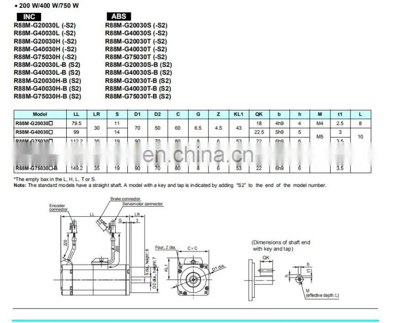 CNC Servo Motor and Drive 750W Omron R88M-G75030H-S2