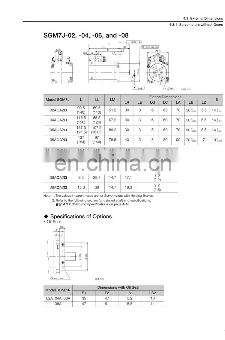 SGM7J-04AFC6E 400W YASKAWA servo motor with brake