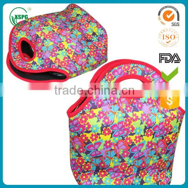 Colorful neoprene lunch bag with flower printing bag