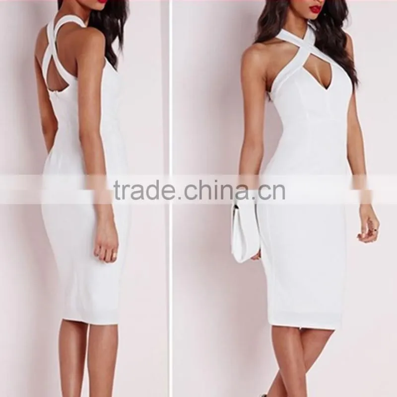 halter neck cross over detail fashion dress sexy bodycon dress lady party dress