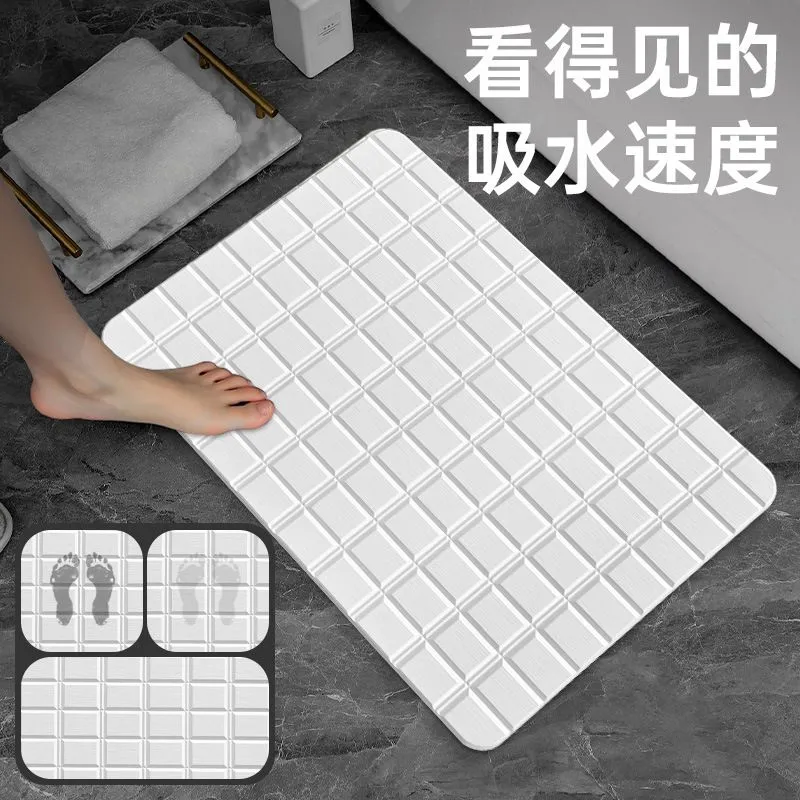 quick dry grid engraving diatomite stone bath mat