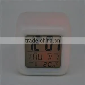 hot selling seven color changing alarm clock, square clock