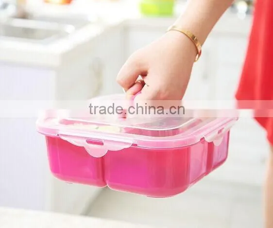4pcs division plastic lunch box with handle
