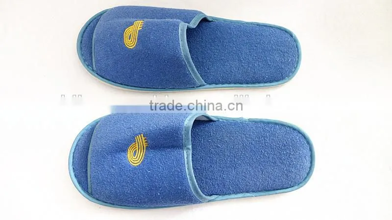 Disposable Hotel Slippers Machine Washable Blue Color Terry Towel Hotel Slippers
