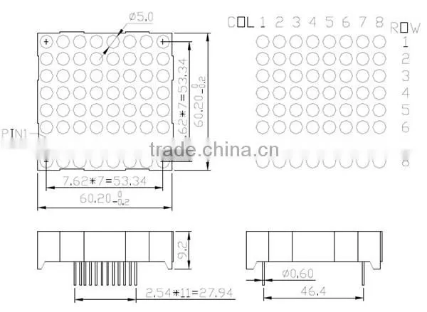 XH-16163BOW NEWSHINE Row Common Anode Single Color Orange 16*16 Matrix Display LED 40x40