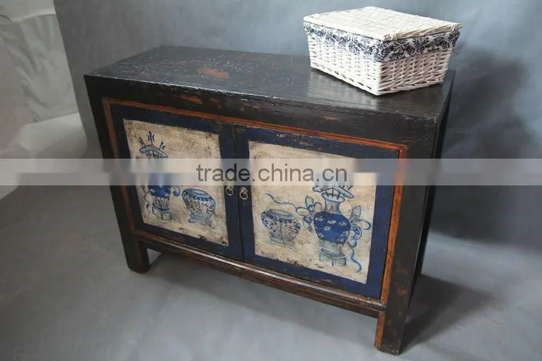 chinese antique rustic reclaimed wood hand painted Mongolia cabinet