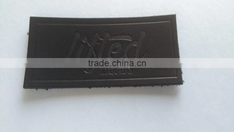 Good quality black debossed leather patch made in china