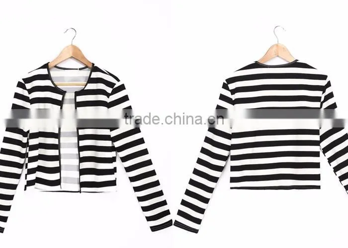 2016 Spring Black And White Strip Women Coat