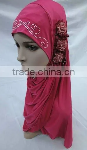 H061 latest muslim hijab with 3 pieces flower,islamic scarf