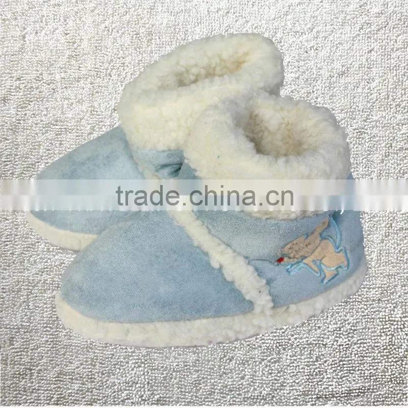Winter thermal cotton-padded waterproof anti-slip soles slippers,home floor blue microsuede with mouse embroidery children boots