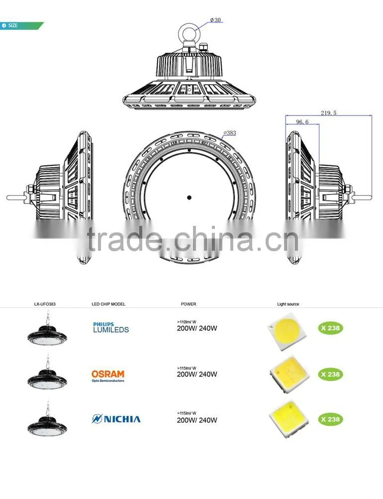5 Years Warranty Wireless & Motion Control 2016 CE Rohs Approved Meanwell Driver 240W UFO High Bay LED Light Fixtures