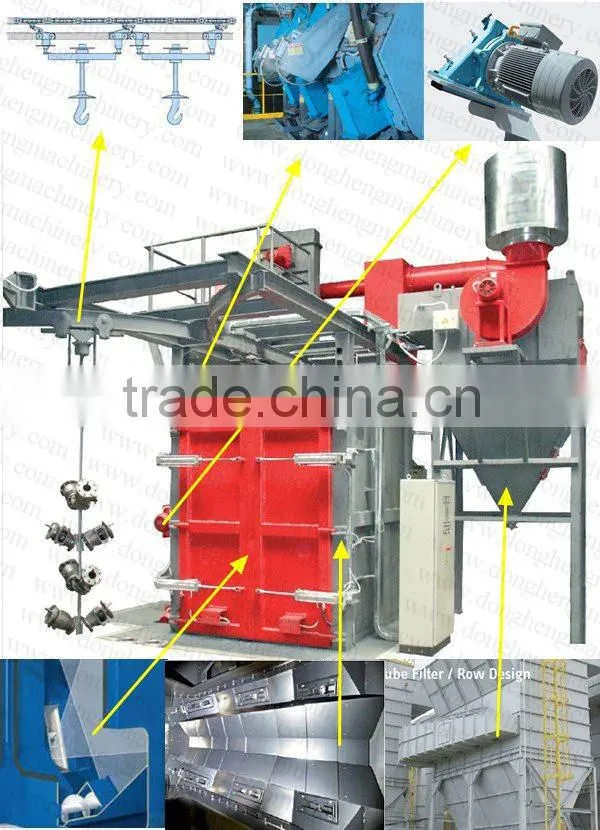 Hanger pass through type continuous shot blasting machine