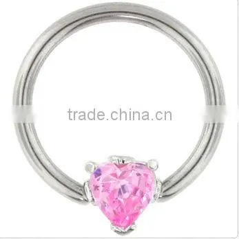 PINK Heart Shaped Gemstone BCR Nipple, Belly Rings -14G