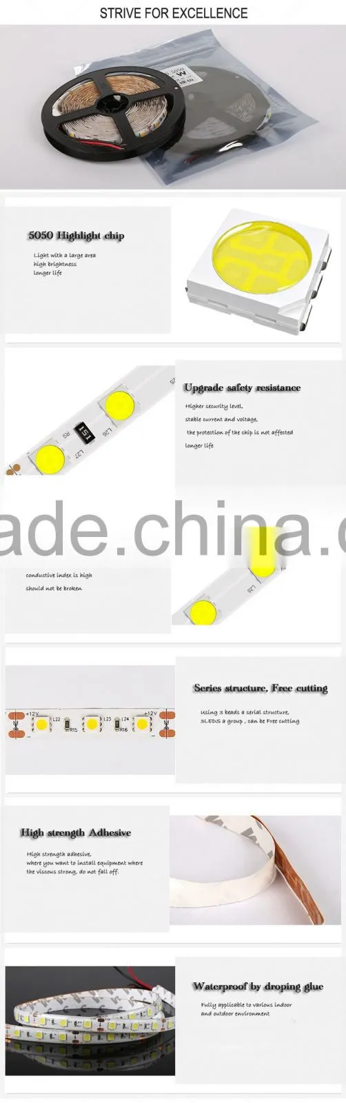 Fast delivery SMD 5050 outdoor led strip bar IP65 Waterproof 60Led/m DC 12V Made in China